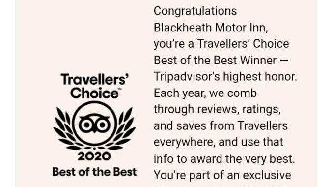 Tripadvisor Travellers' Choice Best of the Best 2020 Blackheath Motor Inn. Top 1% worldwide.